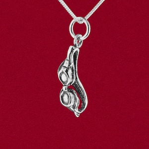Swim Goggles 3D Charm Pendant Detailed With Strap, 925 Sterling Silver Swimmer Swimming Jewelry - No Chain