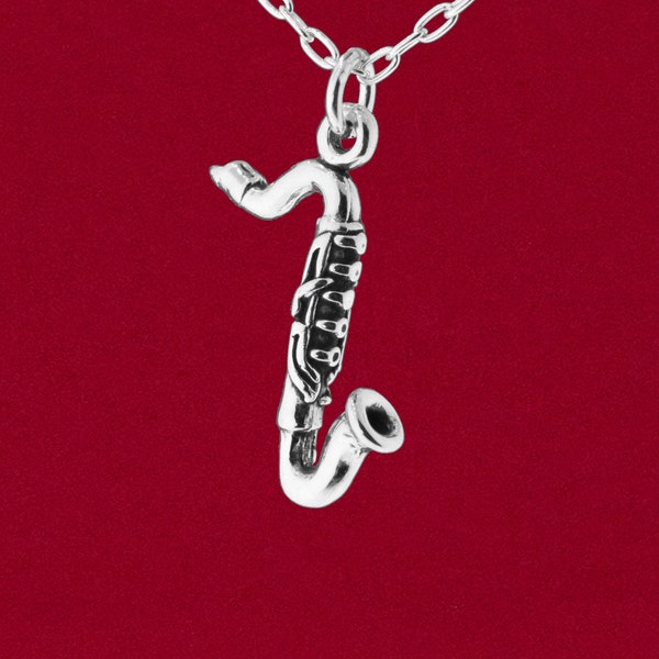 Bass Clarinet Charm Pendant Musical Instrument Detailed Jewelry 3D 925 Solid Sterling Silver - No Chain