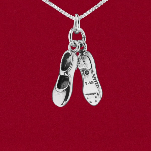 Tap Dance Shoes Charm Pendant 2 Piece Pair Moveable Design 3D Solid 925 Sterling Silver Jewelry - No Chain