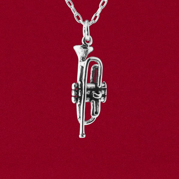 Trumpet Cornet 3D Charm Pendant 925 Solid Sterling Silver Jewelry Detailed Design Musical Instrument Brass Horn Section - No Chain
