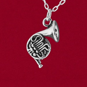 French Horn Charm Pendant 925 Solid Sterling Silver 3D Detailed Design Jewelry, Brass Section - No Chain