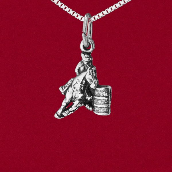 Barrel Rider Racer Cow Girl Rodeo Charm Pendant 925 Sterling Silver Jewelry Flat Back Detailed Design - No Chain