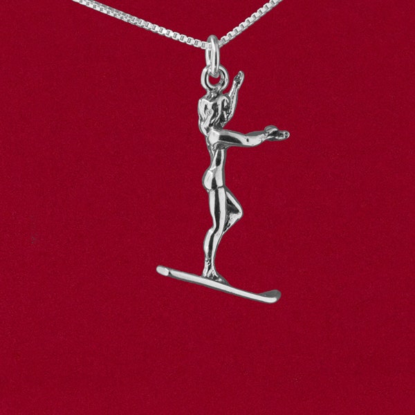 Waterski Girl 3D Charm Pendant 925 Sterling Silver Jewelry Waterskiing Waterskier Water Ski - No Chain