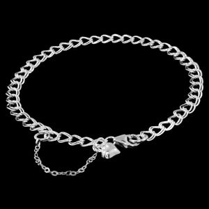 Heart Charm Bracelet with Safety Chain Custom Length, Traditional 925 Sterling Silver Jewelry
