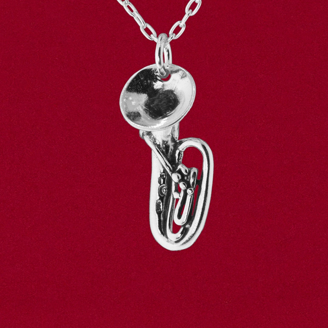 Tuba 3D Charm Pendant 925 Solid Sterling Silver Jewelry, Brass Horn