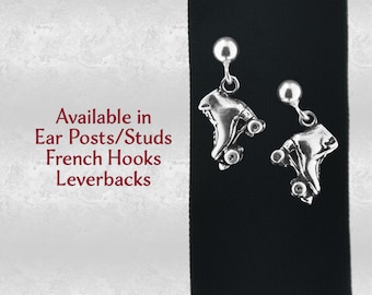 Roller Skates Charm Earrings Pair Sterling Silver 925 Solid 3D Jewelry Ear Studs French Hooks Leverback Choice