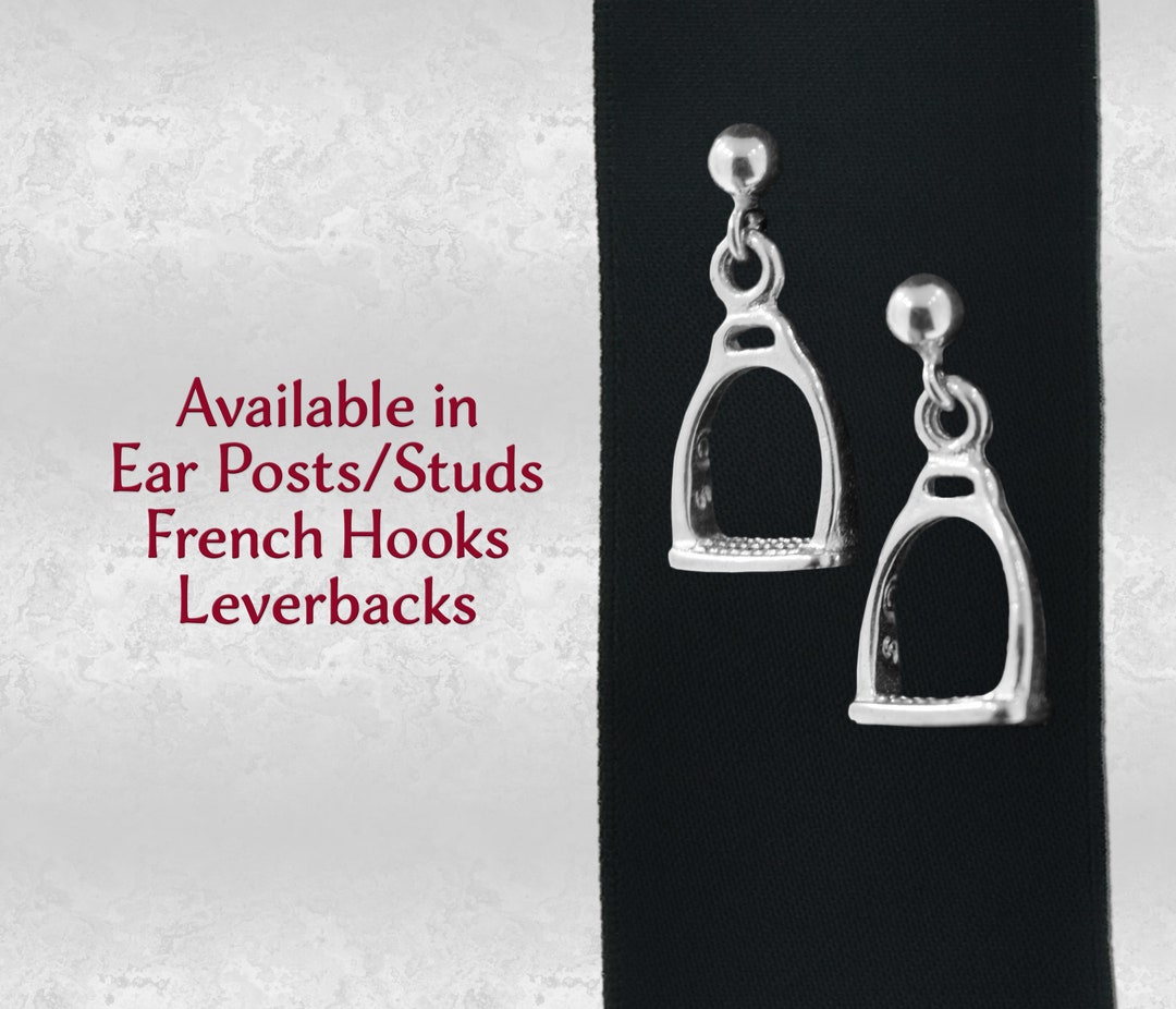Horse Riding Stirrups Charm Earrings Pair Sterling Silver 925 Solid