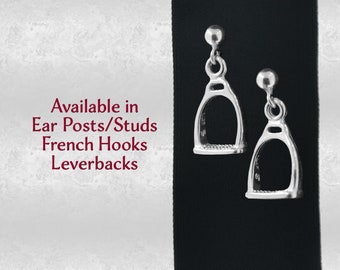 Horse Riding Stirrups Charm Earrings Pair Sterling Silver 925 Solid Jewelry Earring Studs French Hooks or Leverback Choice Horse Back Rider