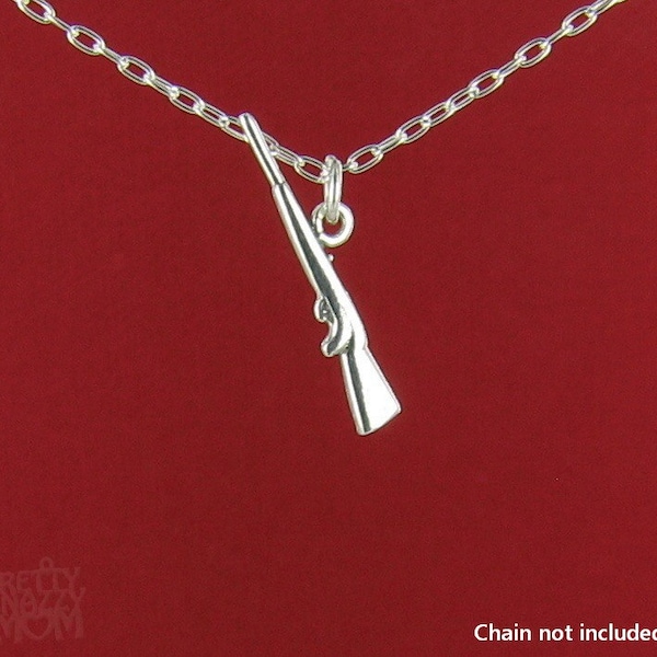 Rifle Gun Charm Color Guard 925 Solid Sterling Silver 3D Pendant Jewelry, Hunter, Drill Team, Flag Corp - No Chain