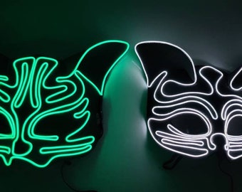 Couples Cat Masks, Two Hand made el wire neon masks.