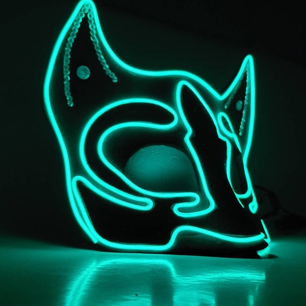 FOX Green Hand made neon EL Wire mask,Outfit,Masquerade,edc,Rave Mask,Halloween,Burning Man,Cosplay,Party,Festival,Glow