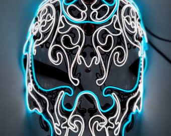 Skull neon EL Wire mask, Outfit,Masquerade,edc,Rave Mask,Halloween,Burning Man,Cosplay,Party,Festival,Glow