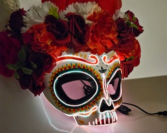 Hand made Catrina neon EL Wire mask, Outfit,Masquerade,edc,Rave Mask,Halloween,Burning Man,Cosplay,Party,Festival,Glow