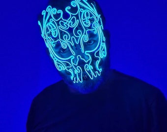 SKULL hand made neon EL Wire mask,Outfit,Masquerade,edc,Rave Mask,Halloween,Burning Man,Cosplay,Party,Festival,Glow