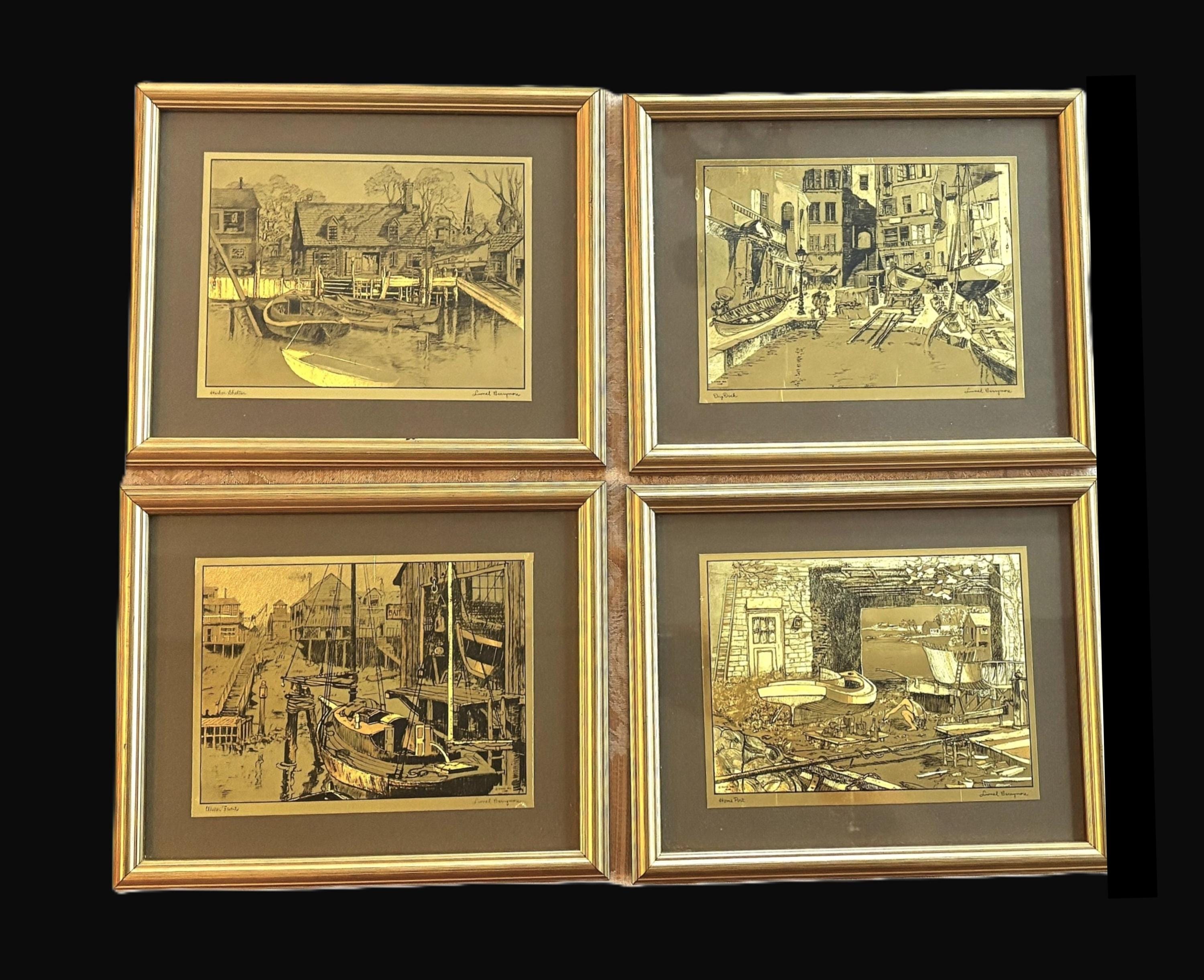4 Rare Lionel Barrymore Gold Foil Etching - Talio Chrome Print
