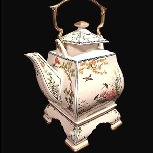 1986 Franklin Mint Teapot and Stand 24K Gold - Birds and Flowers of the Orient - Teapot, Lid, Warming Stand - PRICE REDUCTION