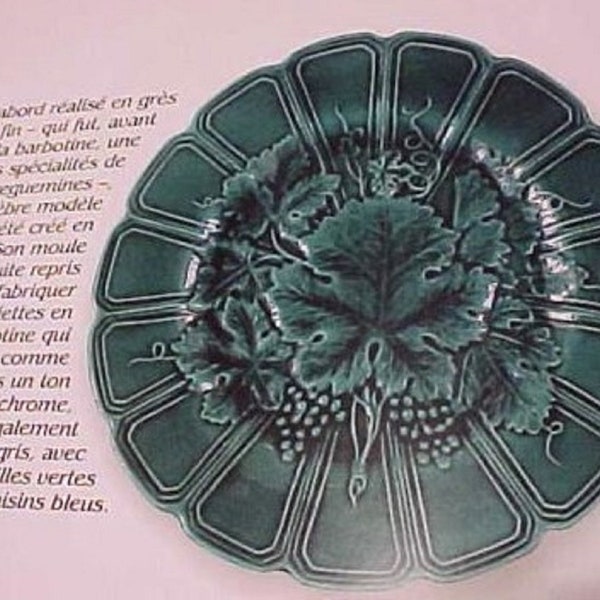 ONE Sarreguemines Majolica Plate - c.1880's - 7 1/2" Green Grapes and Leaves GORGEOUS QUALITY