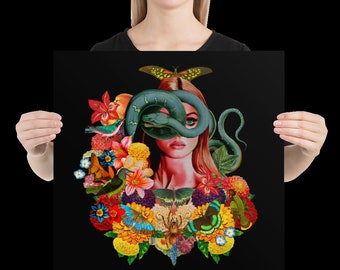 Schmetterlinge, Vögel und Schlangen Collage Poster