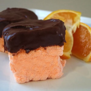 Chocolate covered Orange Marshmallows - 1 dozen Gourmet chocolate covered marshmallows