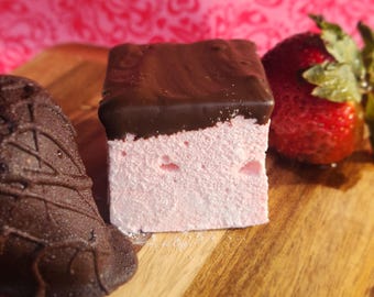Chocolate covered Strawberry Marshmallows - 1 dozen Gourmet marshmallows