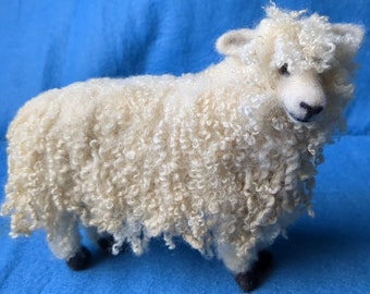 3D free standing Needle felted Cotswold sheep ornament.Made with wool from my certified organic flock.