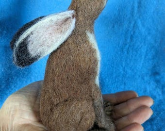 3D Needle felted Moon gazing hare sculpture