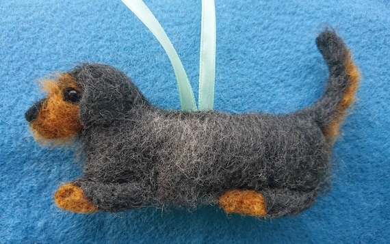 Felt Dachshund Ornament: Hand-Stitched Wirehaired Dog with Organic Wool Fill
