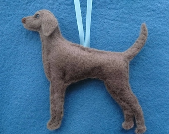 Needle felted Weimaraner dog ornament. Organic wool filling. Hand embroidered eye detail