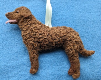 Chesapeake Bay Retriever hanging ornament. Needlefelted fur and filled with wool from my certified organic flock