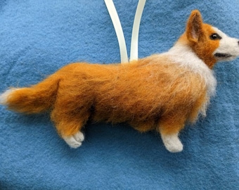 Corgi ornament. Custom felt  Corgi dog with needle felted fur and organic wool filling