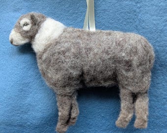 Needle Felted Shetland Sheep Ornament: Hand Embroidered Wool Decor