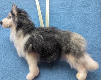 Pet Portrait, custom needlefelted hanging ornament. Unique memento or keepsake.