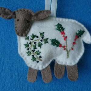 Spring... The Four Seasons of Sheep. Embroidered felt sheep plushie hanging ornament filled with wool from my organic flock image 5