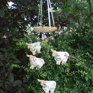 Spring... The Four Seasons of Sheep. Embroidered felt sheep plushie hanging ornament filled with wool from my organic flock image 6