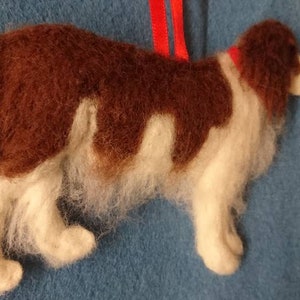 Needlefelted Springer/Cocker Spaniel hanging dog ornament with hand embroidered detail. Filled with wool from my organically certified flock image 4