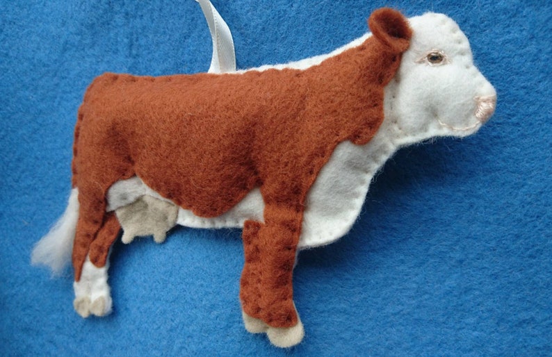 Hereford Cow felt hanging ornament with hand embroidered Etsy