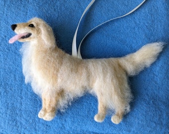 Needlefelted Golden Retriever Ornament: Wool Fur, Embroidered Option