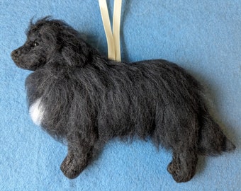 Needle felted Newfoundland dog hanging ornament  filled with Soil Association certified organic wool