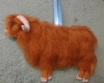 Needle Felted Highland Cow Ornament: Hand Embroidered Wool Decor