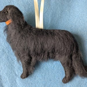 Needle Felted Flat Coated Retriever Ornament: Wool Dog, Hovawart Mix