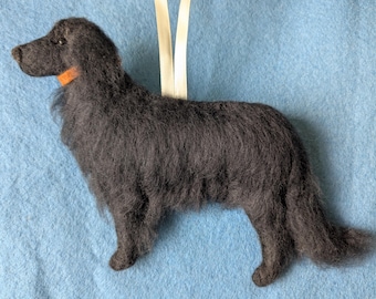 Needle Felted Flat Coated Retriever Ornament: Wool Dog, Hovawart Mix