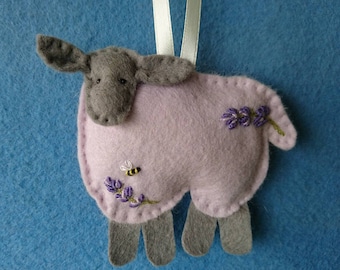 Hand Embroidered Sheep Lavender Sachet: Wool Felt Ornament