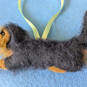 Felt Dachshund Ornament: Hand-Stitched Wirehaired Dog with Organic Wool Fill Plain black and tan