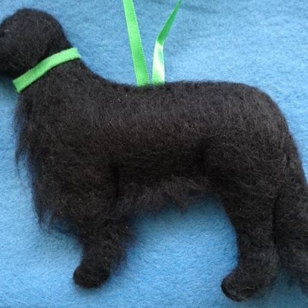 Flat Coated Retriever hanging ornament. Hovawart dog. Needle felted felt dog ornament filled with wool from my organically certified flock