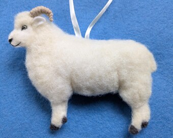 Needle Felted Exmoor Sheep Ornament: Hand Embroidered Wool Decor