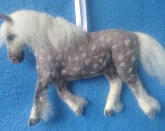 Needle Felted Dales Pony Ornament: Embroidered Wool Hanging Decoration