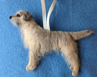 Needlefelted Border Terrier Ornament: Handmade Wool Dog Decoration