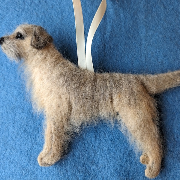 Needlefelted Border Terrier Ornament: Handmade Wool Dog Decoration