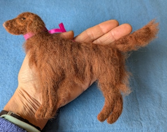 Needlefelted Red Irish Setter Dog Ornament: Hand-Embroidered Wool Hanging Decoration