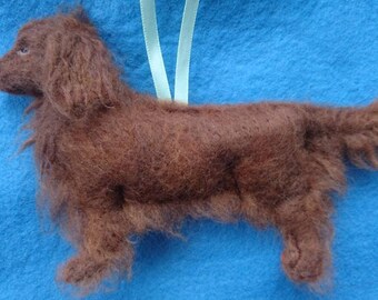 Needle felted Sussex Spaniel ...hanging dog ornament with hand embroidered detail, filled with wool from my organically certified flock